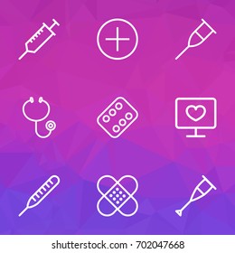 Medicine Outline Icons Set. Collection Of Plaster, Mark, Hear And Other Elements. Also Includes Symbols Such As Pill, Crutch, Prick.