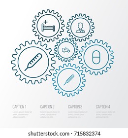 Medicine Outline Icons Set. Collection Of Vitamin, Bed, Temperature And Other Elements. Also Includes Symbols Such As Car, Mercury, Bed.