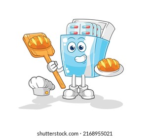 the medicine package baker with bread. cartoon mascot vector