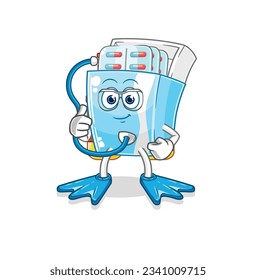 the medicine package diver cartoon. cartoon mascot vector