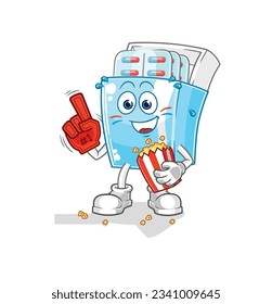 the medicine package fan with popcorn illustration. character vector