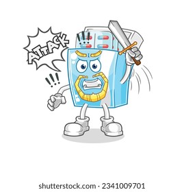 the medicine package knights attack with sword. cartoon mascot vector
