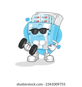 el paquete de medicina levantando el vector de dumbbell. personaje de caricatura