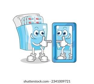the medicine package looking into mirror cartoon. cartoon mascot vector