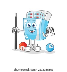 the medicine package plays billiard character. cartoon mascot vector