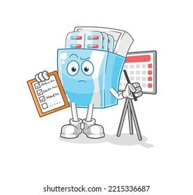 the medicine package schedule list vector. cartoon character