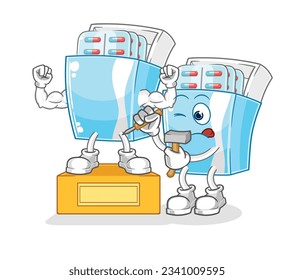 the medicine package sculptor character. cartoon mascot vector