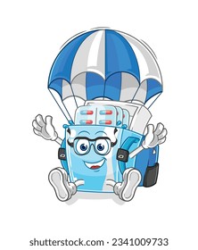 the medicine package skydiving character. cartoon mascot vector