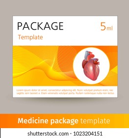 Medicine package template design with realistic human organ heart.