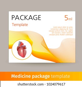 Medicine package template design with realistic human organ heart.