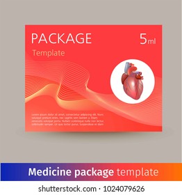 Medicine package template design with realistic human organ heart.
