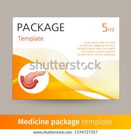 Medicine package template design with realistic human organ pancreas.
