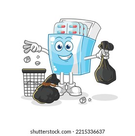 the medicine package Throw garbage mascot. cartoon vector