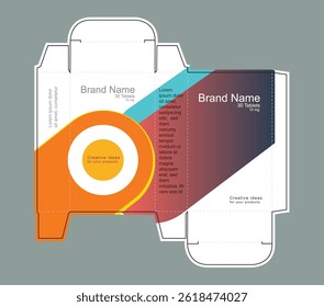 Ideia de caixa de embalagem de medicamentos, conceito de modelo de embalagem, modelo para fins comerciais, coloque seu texto e logotipos e pronto para ir para a impressão.