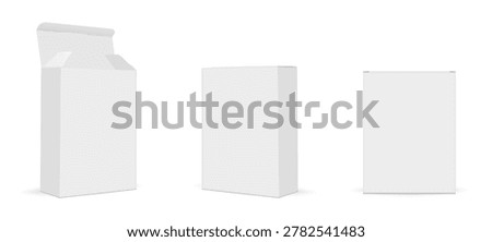 Medicine packaging boxes mockups isolated on white background. Vector template for pharmacy branding and product packaging design