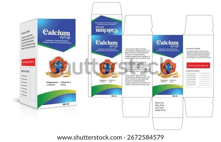 Medicine Packaging Design Template Editable Carton Die-Cut Layout for Pharmaceutical, Cosmetic, Shampoo, Cream, Perfume, and Balm Products