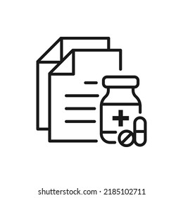 Medicine and paper. Medical record, drug receipt icon line style isolated on white background. Vector illustration