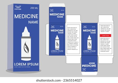 Medicine paper packaging box design. Box packaging die cut template design. Packaging template for medicine