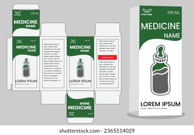Diseño de caja de embalaje de papel para medicamentos. Diseño de la plantilla de corte de cajas de embalaje. Modelo de envase para medicamentos