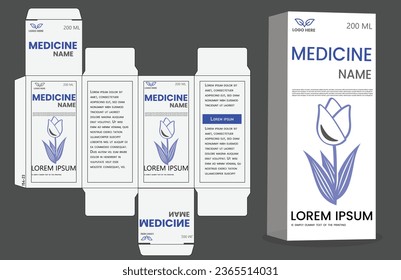Medicine paper packaging box design. Box packaging die cut template design. Packaging template for medicine