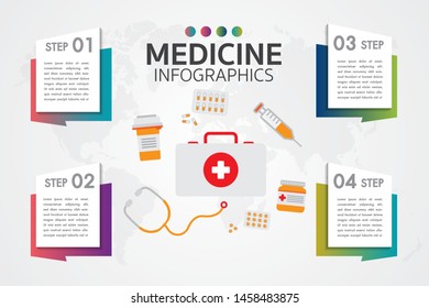 
Medicine phamacy infographic set.Healthcare and medical research infographic set.Flat style.Modern flat design graphic concept, thin line icons set for web banners, websites.