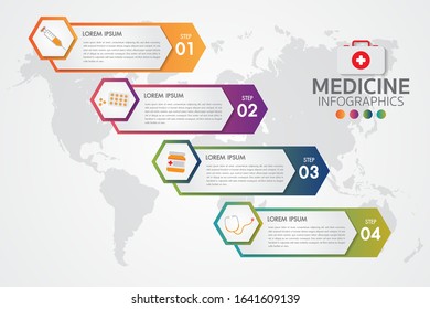 Medicine phamacy infographic set.Healthcare and medical research infographic set.Flat style. 