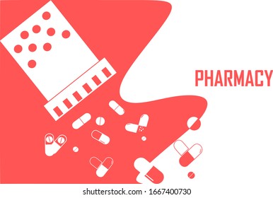 Medicine and pharmacy banner template. Can use for background, infographic, medical or healthcare presentation, layout template design. Flat isometric modern vector illustration. Drugs and pills.