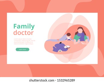 Medicine and pharmacy banners template for web backgrounds, infographics. Family doctor. Family needs medicine care at home. Flat vector