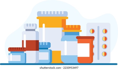 Medicine, pharmacy concept. Drug, medication set of icons. Vector illustration. Website landing page graphic