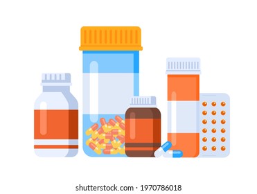 Medicine, pharmacy concept. Drugs, vaccine, medication set of icons. Vector illustration. Website landing page graphic