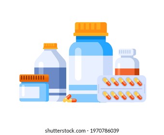 Medicine, pharmacy concept. Drugs, vaccine, medication set of icons. Vector illustration. Website landing page graphic