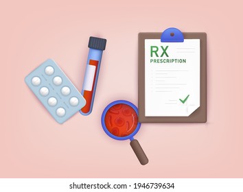 Medicine, pharmacy concept.  RX medical prescription drug 3d vector illustration.