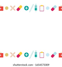 medicine and pharmacy decorative border in vector. medicine elements frame.