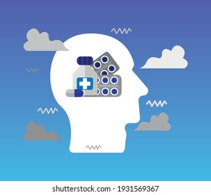 Medicine, Pharmacy and Healthcare concept. Bottle of drugs or pills, medicine and syringe. Antibiotics or antiviral. Virus and disease treatment concept, flat vector illustration.