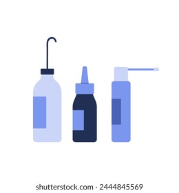 Medicine, pharmacy and hospital set of blue bottles with medication vector illustration