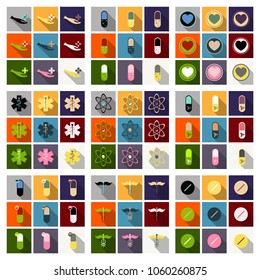 Medicine, pharmacy, hospital set of drugs with labels. Medication, pharmaceutics concept. Vector illustration
