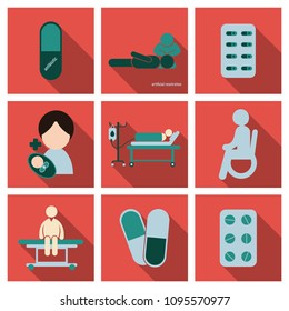 Medicine, pharmacy, hospital set of drugs with labels. Medication, pharmaceutics concept. Vector illustration