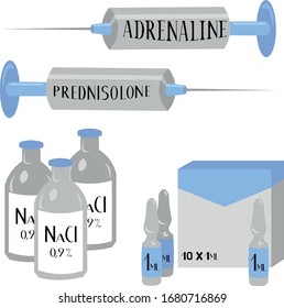 Medicine and pharmacy. Injection and resuscitation. Syringe with the drug. Detoxification dehydration. Shock treatment.
