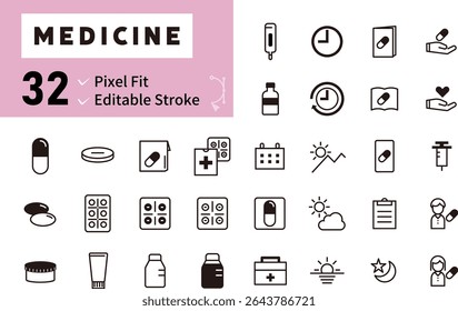 Medicine and Pharmacy Line Icon Set