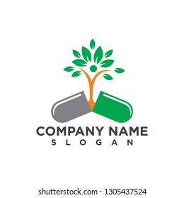 medicine pharmacy logo. medical health symbol. herbal health care logo. Capsule with leaf design