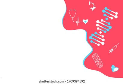 Medicine and pharmacy theme with blank copy / text area. Can use for background, poster, flyer, infographic, medical or healthcare presentation, layout template design. Science concept in flat modern.