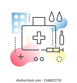 Medicine, pharmacy vector concept in trendy line with gradient flat color.