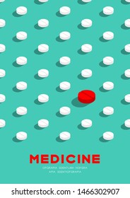 Medicine pill 3D isometric pattern, Danger expired concept poster and banner vertical design illustration isolated on green background with copy space, vector eps 10