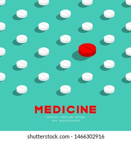 Medicine pill 3D isometric pattern, Danger expired concept poster and banner square design illustration isolated on green background with copy space, vector eps 10