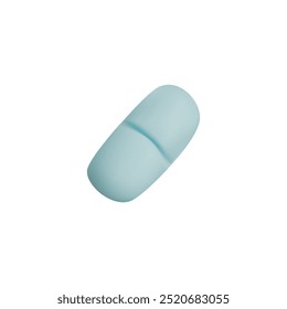 ícone de estilo 3D pílula de medicamento. Um comprimido azul de droga. Medicamento de primeiros socorros. Ilustração de volume vetorial isolada no plano de fundo branco. Tratamento medicamentoso, conceito de cuidados de saúde. Produto farmacêutico