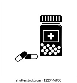 Medicine Pill And Bottle Vector Art Illustration