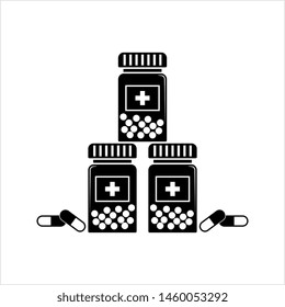 Medicine Pill And Bottle Vector Art Illustration