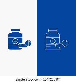 medicine, Pill, capsule, drugs, tablet Line and Glyph web Button in Blue color Vertical Banner for UI and UX, website or mobile application