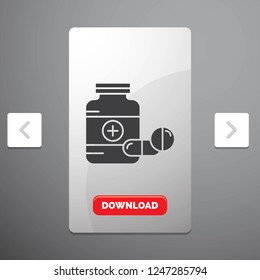 medicine, Pill, capsule, drugs, tablet Glyph Icon in Carousal Pagination Slider Design & Red Download Button