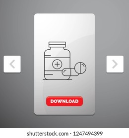 medicine, Pill, capsule, drugs, tablet Line Icon in Carousal Pagination Slider Design & Red Download Button